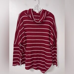 Bibi Burgundy White Striped Oversized Cowl Neck Sweater M/L Women’s Cozy Chic